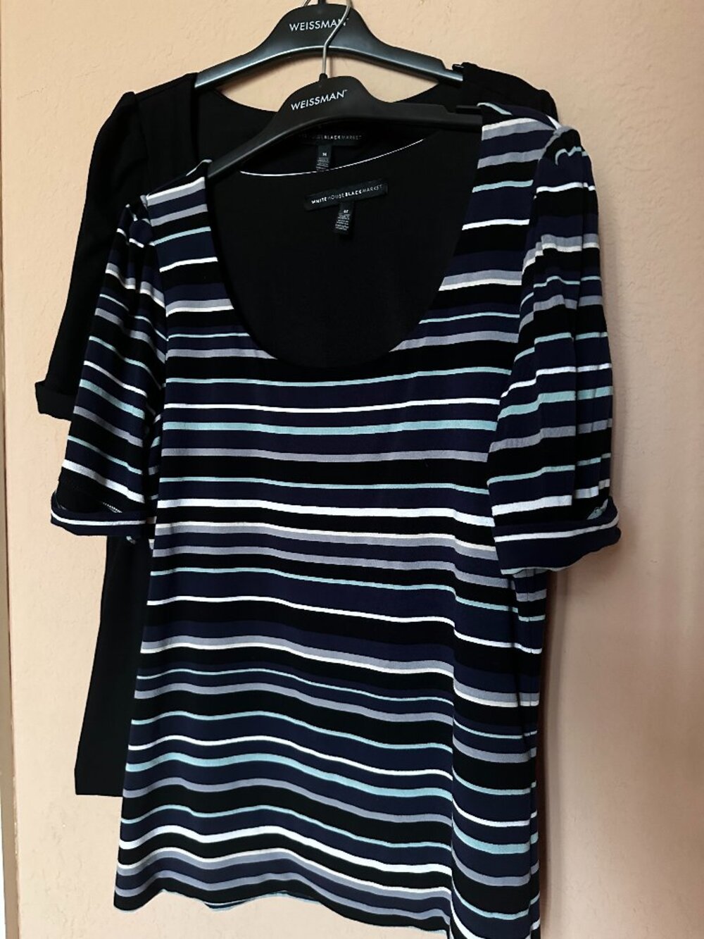 White House Black Market Medium Top Bundle | 2 Tops | Black & Navy Striped Stret